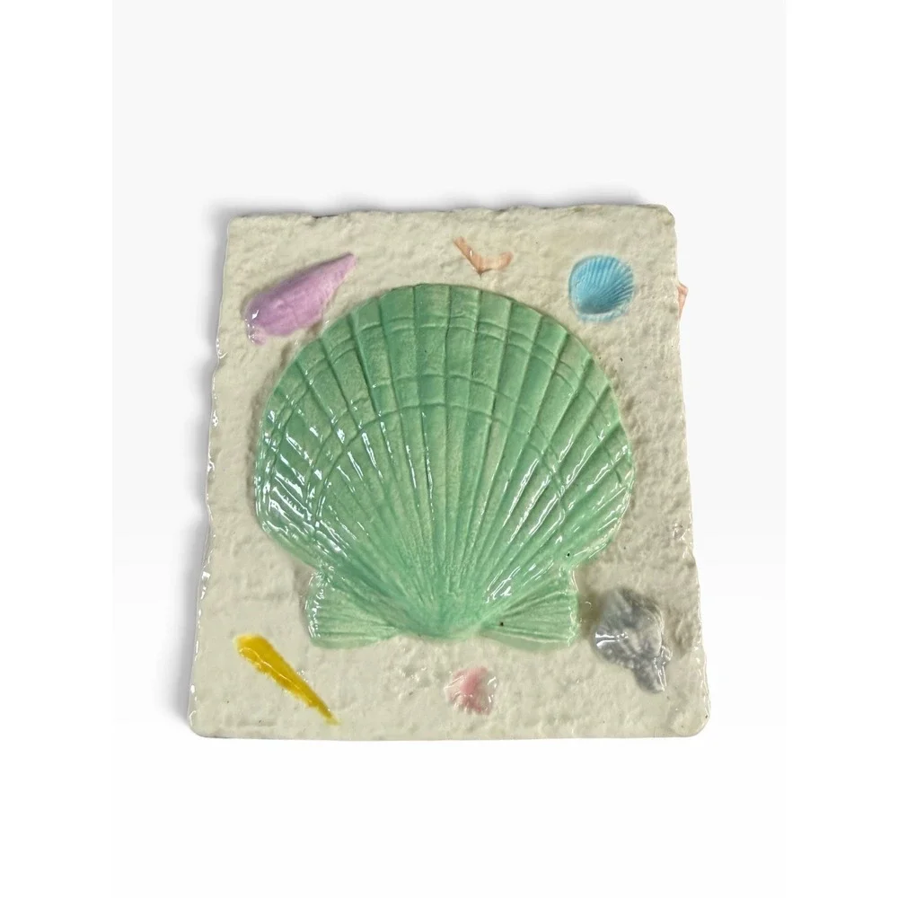 Tissue Box Cover Vase Ceramic Starfish Sea Shells Ocean Beach House Costal MCM